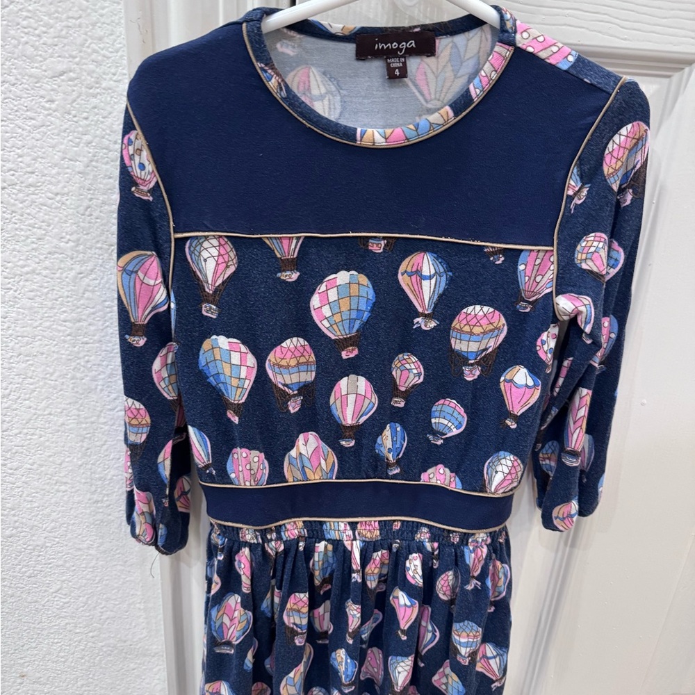 Imoga Kids Dress with Balloon Print - Navy and Pink